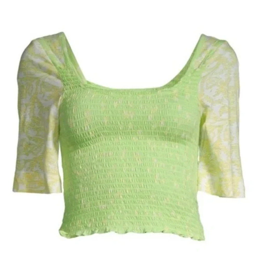 Free People MARIGOLD Smocked Tee Crop Top | Sz XS Key Lime Green NEW. N1 - Picture 7 of 12